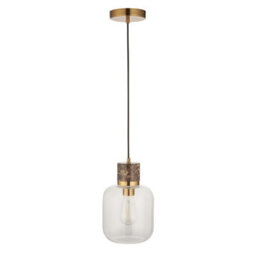 Luminosa Lighting Luminosa Travi Slim Pendant Ceiling Light Dark Brown Emperador Marble, Vintage Brass & Clear Glass E27 - thumbnail 6