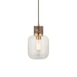 Luminosa Lighting Luminosa Travi Slim Pendant Ceiling Light Dark Brown Emperador Marble, Vintage Brass & Clear Glass E27 - thumbnail 1