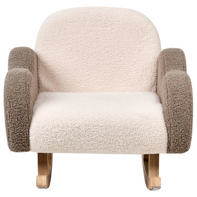 Wyld And Coco Kids Rocking Chair Beige Boucle With Cloud Armrests, Wide Seat, Rubberwood Legs (W54 X D54 X H52Cm) - image 1