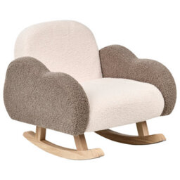 Wyld And Coco Kids Rocking Chair Beige Boucle With Cloud Armrests, Wide Seat, Rubberwood Legs (W54 X D54 X H52Cm) - thumbnail 4