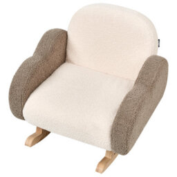 Wyld And Coco Kids Rocking Chair Beige Boucle With Cloud Armrests, Wide Seat, Rubberwood Legs (W54 X D54 X H52Cm) - thumbnail 7