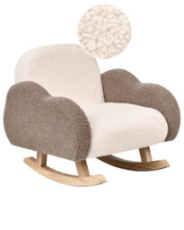 Wyld And Coco Kids Rocking Chair Beige Boucle With Cloud Armrests, Wide Seat, Rubberwood Legs (W54 X D54 X H52Cm) - thumbnail 3