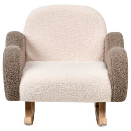 Wyld And Coco Kids Rocking Chair Beige Boucle With Cloud Armrests, Wide Seat, Rubberwood Legs (W54 X D54 X H52Cm) - thumbnail 1