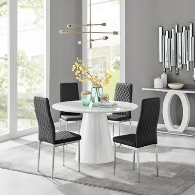Furniturebox Uk Palma White High Gloss Round Dining Table & 4 Black Milan Chrome Leg Chairs - image 1