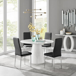Furniturebox Uk Palma White High Gloss Round Dining Table & 4 Black Milan Chrome Leg Chairs - thumbnail 1