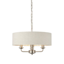 Luminosa Lighting Luminosa Highclere 3 Lamp Single Shade Pendant Light Brushed Chrome Plate, Natural Linen