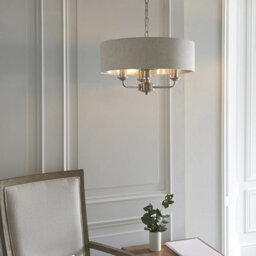 Luminosa Lighting Luminosa Highclere Single Shade Pendant Light Brushed Chrome Plate, Natural Linen - thumbnail 2