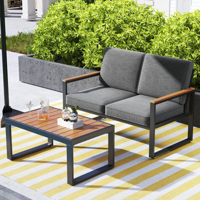 Costway 2 Piece Patio Aluminum Conversation Furniture Set Outdoor Loveseat W/ Coffee Table - image 1