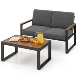 Costway 2 Piece Patio Aluminum Conversation Furniture Set Outdoor Loveseat W/ Coffee Table - thumbnail 2