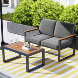 Costway 2 Piece Patio Aluminum Conversation Furniture Set Outdoor Loveseat W/ Coffee Table - thumbnail 1