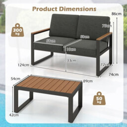 Costway 2 Piece Patio Aluminum Conversation Furniture Set Outdoor Loveseat W/ Coffee Table - thumbnail 3