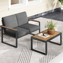 Costway 2 Piece Patio Aluminum Conversation Furniture Set Outdoor Loveseat W/ Coffee Table - thumbnail 5