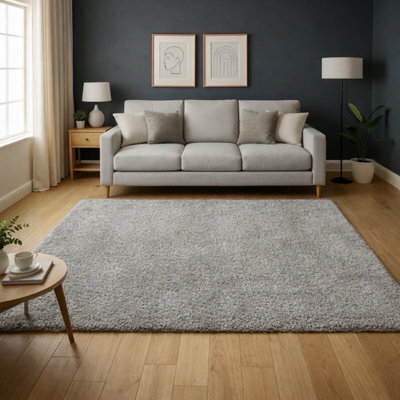 Uetian Silver Shaggy Rug Soft 5Cm Dense Pile Modern Area Floor Rug (160X230 Cm) - image 1