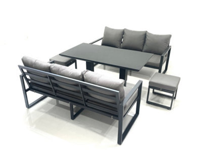 Fimous 8 Seater Aluminium Outdoor Garden Furniture Set With Adjustable Rising Lifting Dining Table 3 Seater Sofa Dark Grey - image 1