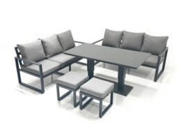 Fimous 8 Seater Aluminium Outdoor Garden Furniture Set With Adjustable Rising Lifting Dining Table 3 Seater Sofa Dark Grey - thumbnail 2