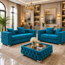 Stratus Interiors Ashley Teal Blue Chesterfield Scatter Back Sofa Collection With Sophisticated Charm-Set - thumbnail 3