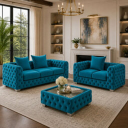 Stratus Interiors Ashley Teal Blue Chesterfield Scatter Back Sofa Collection With Sophisticated Charm-Set - thumbnail 2
