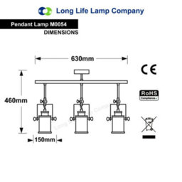 Long Life Lamps Company Industrial Retro Gu10 Ceiling Spotlight Bar 3 Lamp Black Metal Adjustable Track Light Fitting M0054 - thumbnail 2