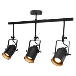 Long Life Lamps Company Industrial Retro Gu10 Ceiling Spotlight Bar 3 Lamp Black Metal Adjustable Track Light Fitting M0054