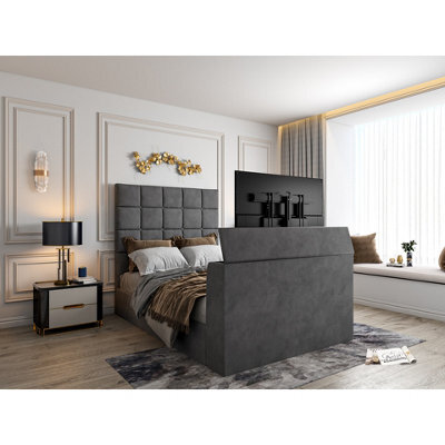 Luther Upholstered  Grey Tv Bed Frame - image 1