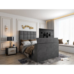 Luther Upholstered  Grey Tv Bed Frame - thumbnail 1