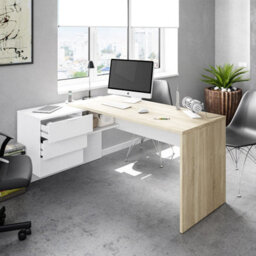 Amos Mann Furniture Mensa White And Oak Large Corner Desk With Drawers