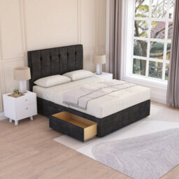 Sloomy Highbury Black Plush 6Ft Memory Foam Bed Set With 2 Drawers, Mattress & Headboard- Super King