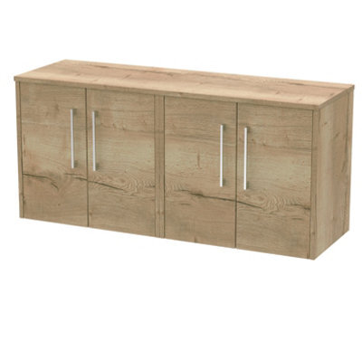 Hudson Reed Juno Wall Hung 4 Soft Close Door Vanity Unit With Worktop In Autumn Oak Finish, 1200mm - image 1