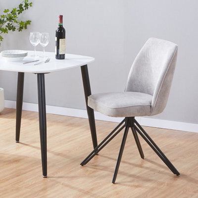 Core Products Aspen Pair Of Light Grey Cord Swivel Dining Chairs - Upholstered Seat With Black Metal Legs - image 1