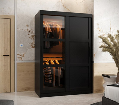 Arte Parma Iii Sliding Door Wardrobe (H2000mm W1200mm D620mm) With Shelves - Black Matt - image 1