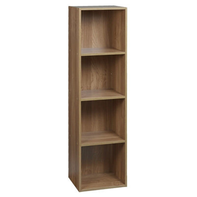 Urbn-Living Urbnliving Height 106Cm 4 Shelf Wooden Bookcase Shelving Colour Oak Display Storage Shelf Unit Shelves - image 1