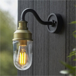 Loops Ip44 Outdoor Wall Light - Textured Black & Gold Curved Arm - Garage Porch Lamp - thumbnail 4