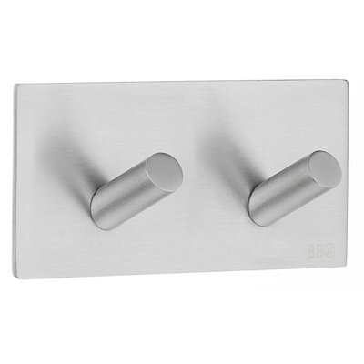 Beslagsboden - Design Double Hook In Brushed Stainless Steel Self-Adhesive