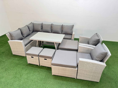 Fimous Garden Outdoor Rattan Furniture Set Rattan Corner Sofa Oblong Dining Table With 2 Armchairs 4 Footstools 12 Seater - image 1