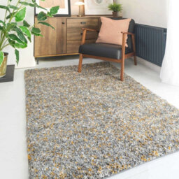 Loomed Super Soft Ochre Yellow Grey Mottled Shaggy Area Rug 160X230Cm - thumbnail 1