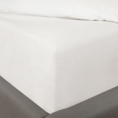Ohs Polycotton 30Cm Deep Elasticated Fitted Bed Sheet, White - Double