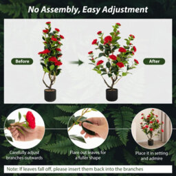 Costway Artificial Camellia Tree Faux Flower Plant Pot Artificial Tree W/ 24 Red Flowers - thumbnail 7