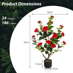 Costway Artificial Camellia Tree Faux Flower Plant Pot Artificial Tree W/ 24 Red Flowers - thumbnail 2