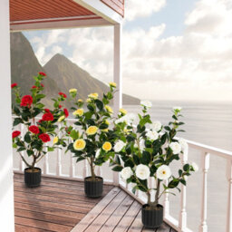 Costway Artificial Camellia Tree Faux Flower Plant Pot Artificial Tree W/ 24 Red Flowers - thumbnail 9