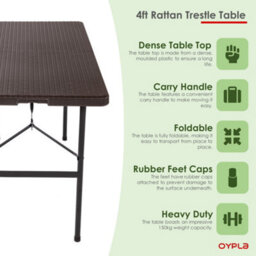 Oypla Heavy Duty Folding Catering Garden Trestle Table - 4Ft, Rattan - thumbnail 3