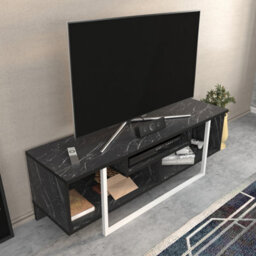 Decorotika Astona Tv Stand Tv Unit For Tvs Up To 55 Inch Black Marble Effect And White - thumbnail 2