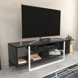 Decorotika Astona Tv Stand Tv Unit For Tvs Up To 55 Inch Black Marble Effect And White - thumbnail 4