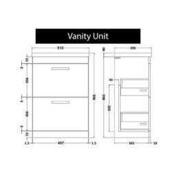 Royal Bathrooms Turin 500mm Freestanding Bathroom Vanity Unit With Sink 2 Drawer Gloss White & Lyon Countertop Basin - thumbnail 6