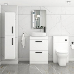 Royal Bathrooms Turin 500mm Freestanding Bathroom Vanity Unit With Sink 2 Drawer Gloss White & Lyon Countertop Basin - thumbnail 3