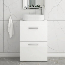Royal Bathrooms Turin 500mm Freestanding Bathroom Vanity Unit With Sink 2 Drawer Gloss White & Lyon Countertop Basin - thumbnail 1