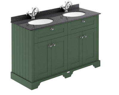 Hudson Reed Floor Standing 4 Door Traditional Vanity Unit With 1 Tap Hole Black Marble Double Basin, Hunter Green, 1220 X 470 mm - image 1