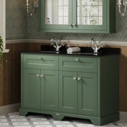 Hudson Reed Floor Standing 4 Door Traditional Vanity Unit With 1 Tap Hole Black Marble Double Basin, Hunter Green, 1220 X 470 mm - thumbnail 4