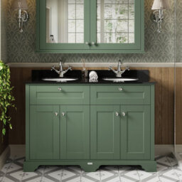 Hudson Reed Floor Standing 4 Door Traditional Vanity Unit With 1 Tap Hole Black Marble Double Basin, Hunter Green, 1220 X 470 mm - thumbnail 5