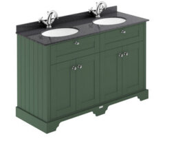 Hudson Reed Floor Standing 4 Door Traditional Vanity Unit With 1 Tap Hole Black Marble Double Basin, Hunter Green, 1220 X 470 mm