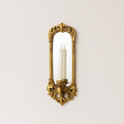 Melody Maison Ornate Metal Antique Gold Mirrored Candle Sconce - image 1